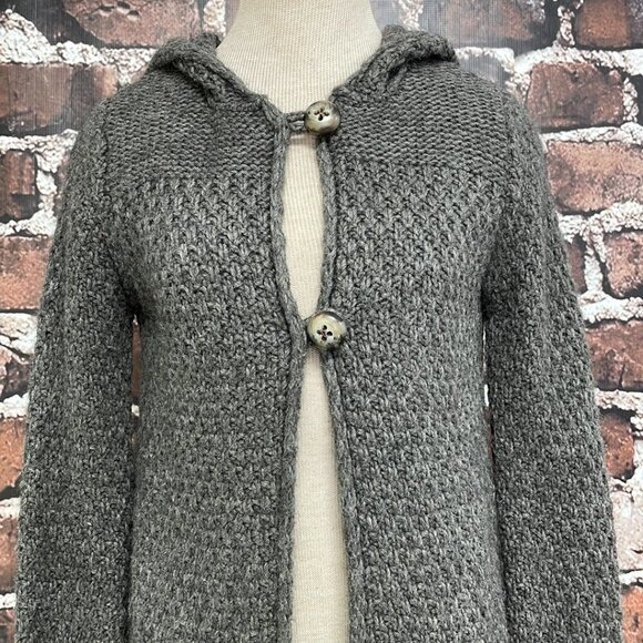 Elisabetta Collection Sweater Cardigan Coatigan Hood Button Knit Gray Size Small - Picture 6 of 16
